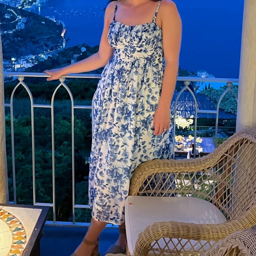 Abercrombie & Fitch White and Blue Floral Midi Dress